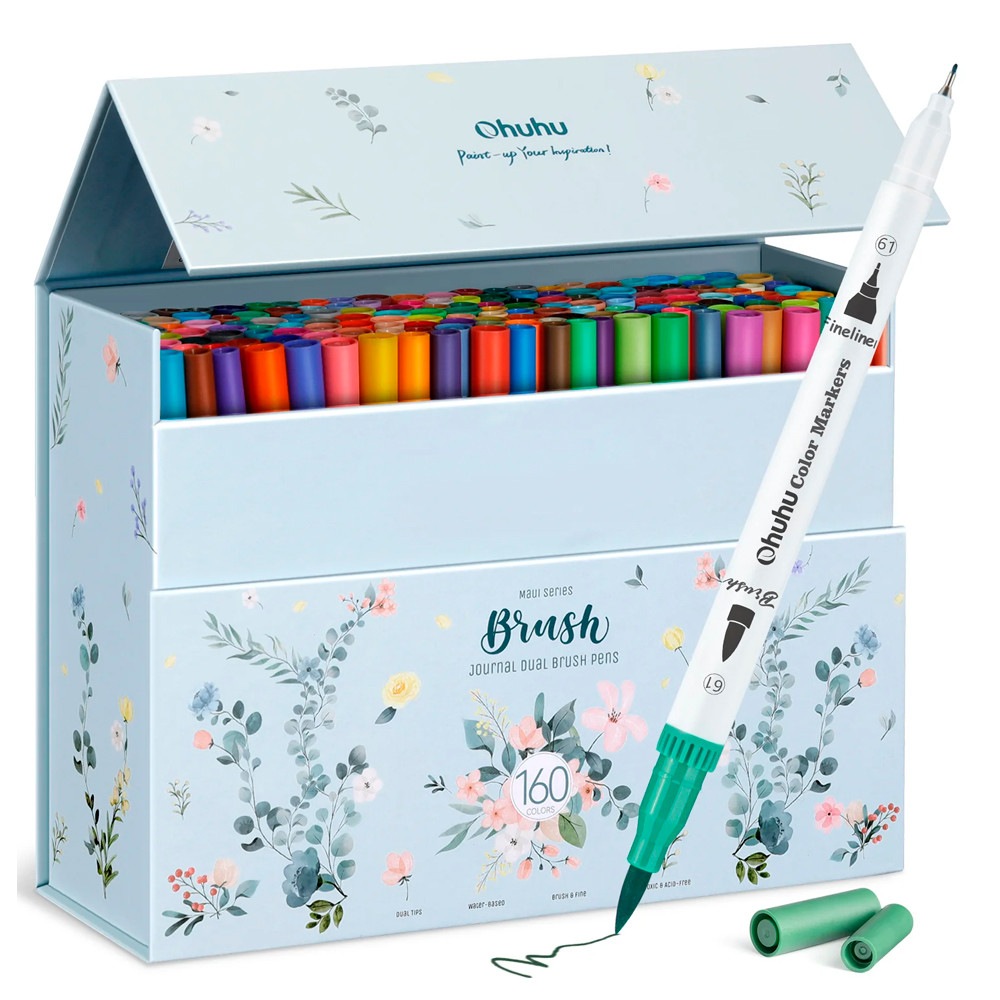Caneta Marcadores Ohuhu 160Cores Pincel e Fina Base Água