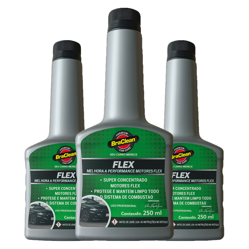 Melhor Kit 3 Aditivo Combustivel Flex 250ml limpeza de bicos e sistema via tanque BraClean em Oferta na Shopee