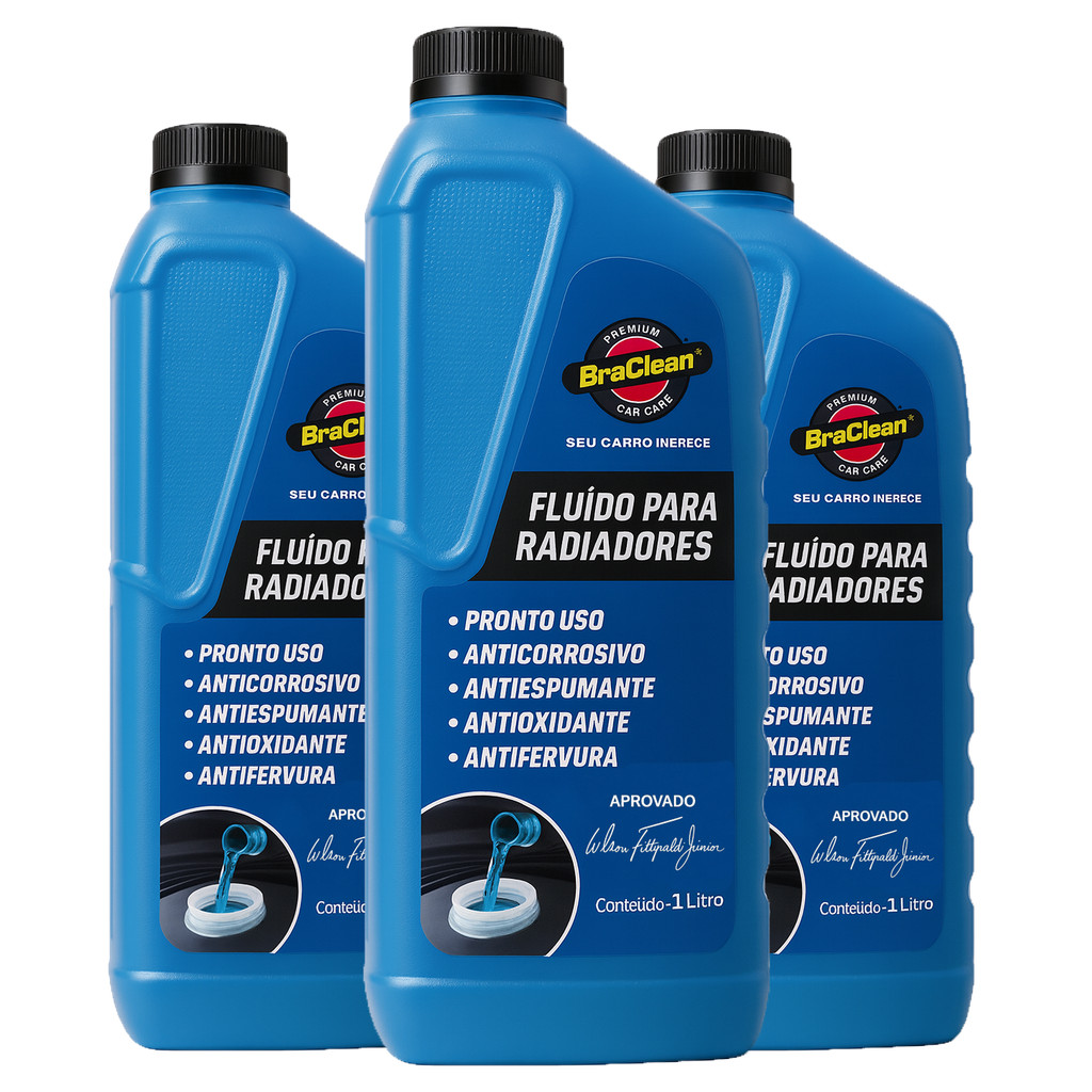 Melhor Kit 3 Fluido Radiador Pronto Uso 1 litro Azul para sistema de arrefecimento veicular BraClean