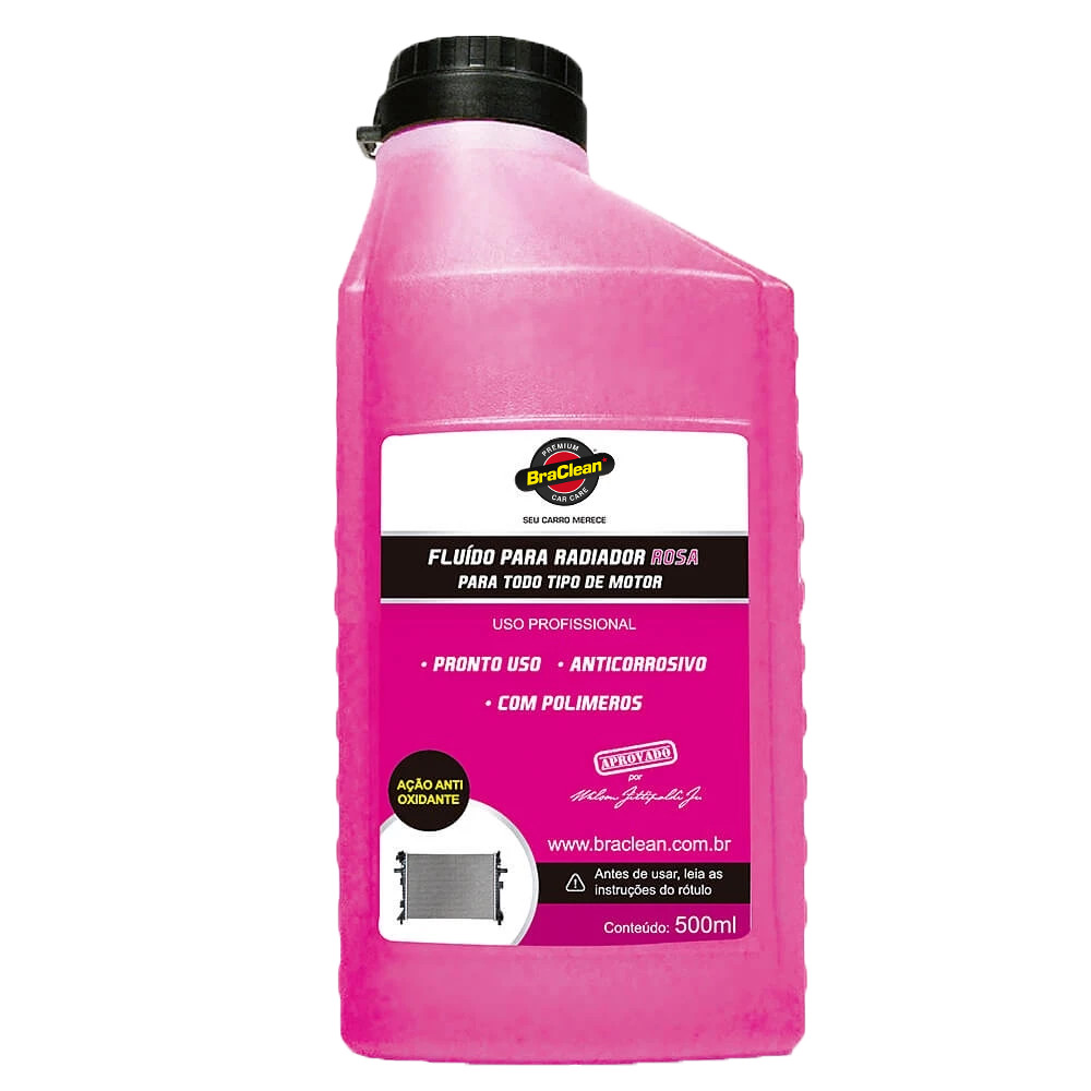 Melhor Fluido Radiador Pronto Uso Sem MEG 500ml Rosa Estabilidade Térmica do Motor BraClean