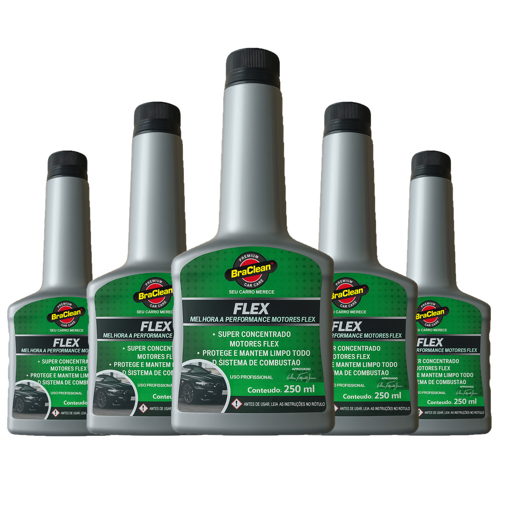 Melhor Kit 5 Aditivo Combustivel Flex 250ml limpeza via tanque de bicos e sistema BraClean em Oferta na Shopee