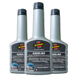 Kit 3 Aditivo Gasolina 250ml manutenção preventiva da alimentação do motor BraClean