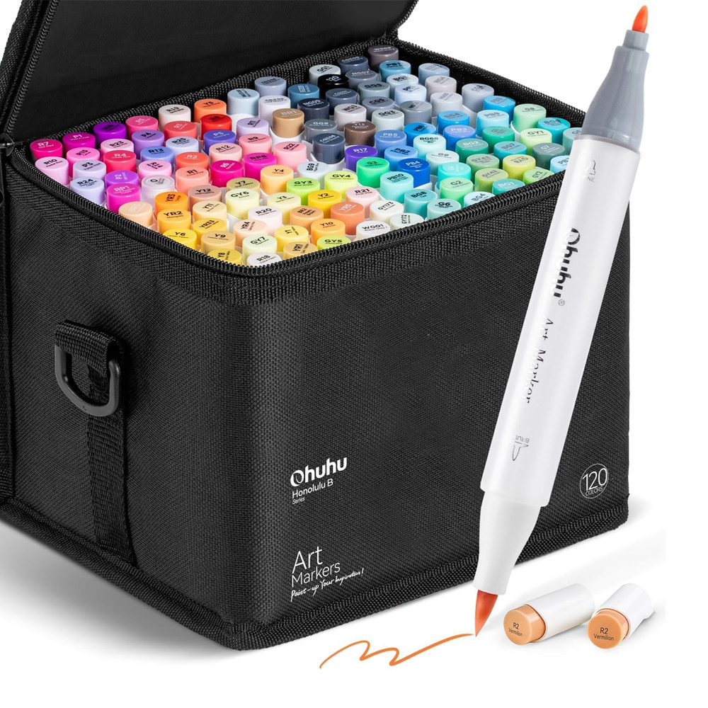 Ohuhu Honolulu B 120 Marcadores Ponta Dupla Pincel Fina em Oferta na Shopee