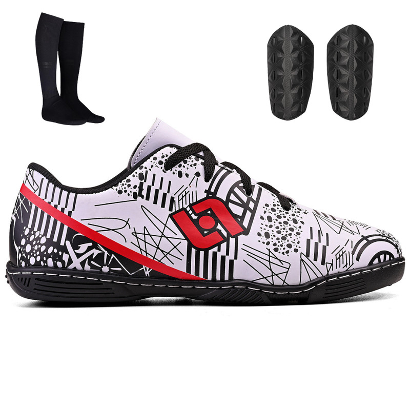 Kit Futebol de Salão Infantil Chuteira Indoor + Meião + Caneleira para Crianças