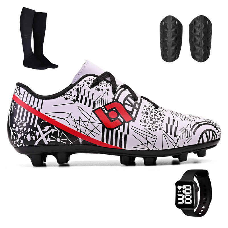 Kit com Chuteira Masculina de Futebol de Campo Trava Resistente + Meião + Caneleira e Relógio em Oferta na Shopee