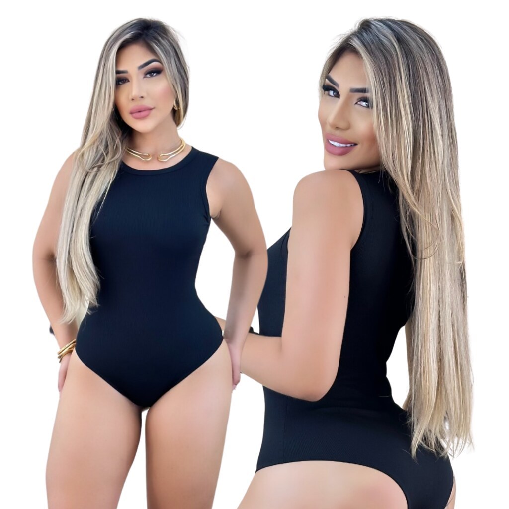 Body Feminino Malha Ribana Preto Regata Lisa, Juju Modas