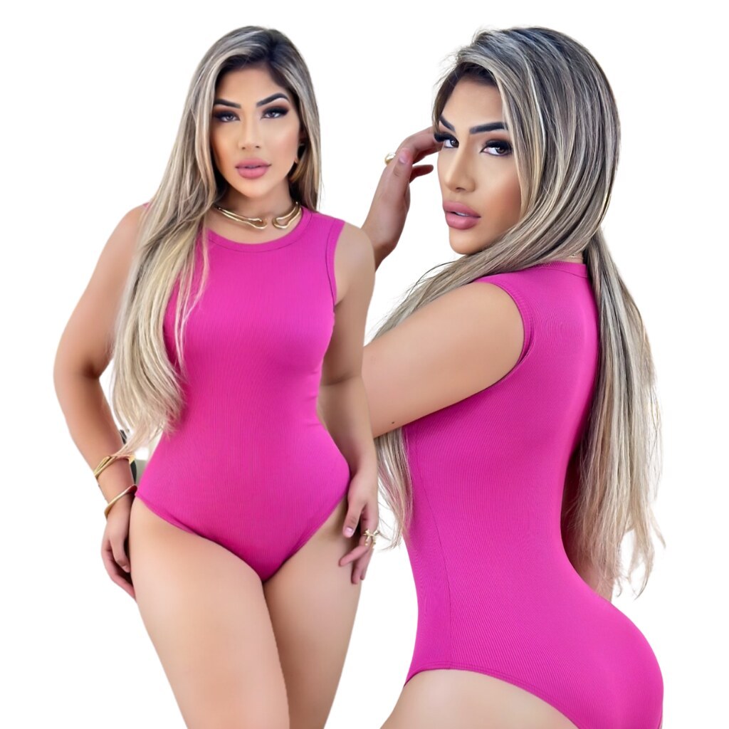 Body Feminino Malha Ribana Rosa Regata Lisa, Juju Modas