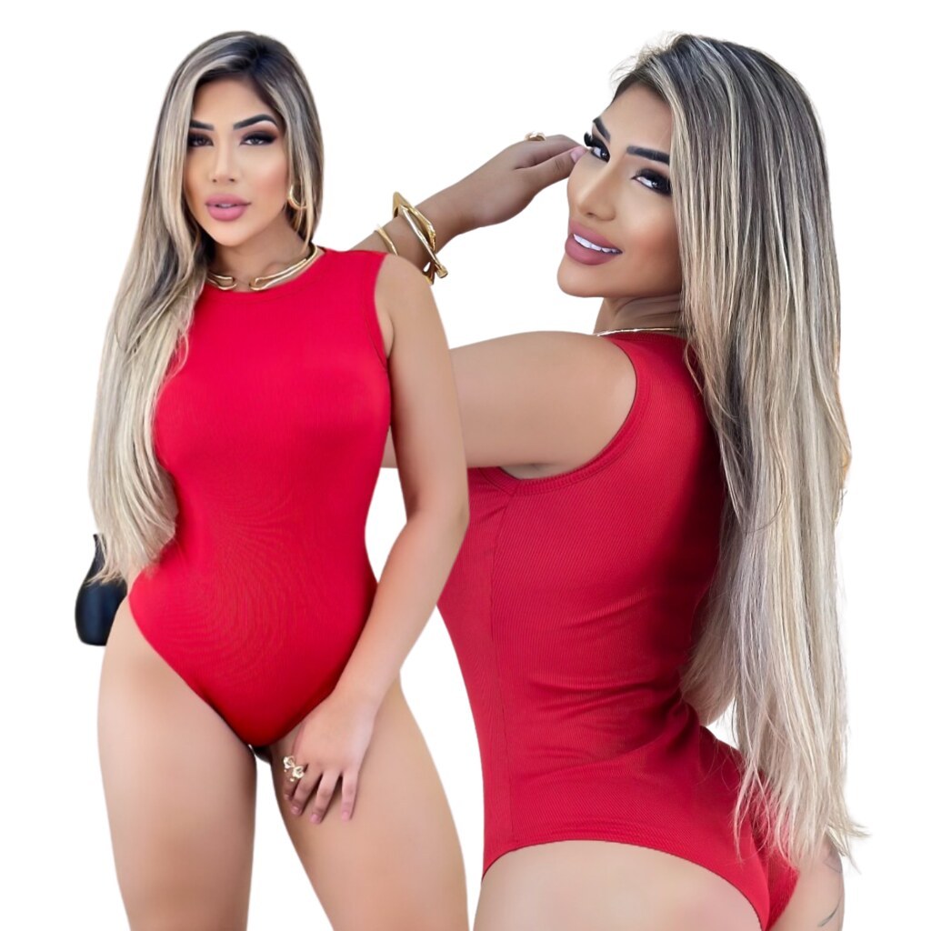 Body Feminino Malha Ribana Vermelho Regata Lisa, Juju Modas