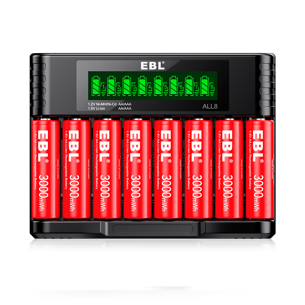 Carregador Pilhas Smart EBL 1.2V 1.5V 8Slot AA AAA NiMH