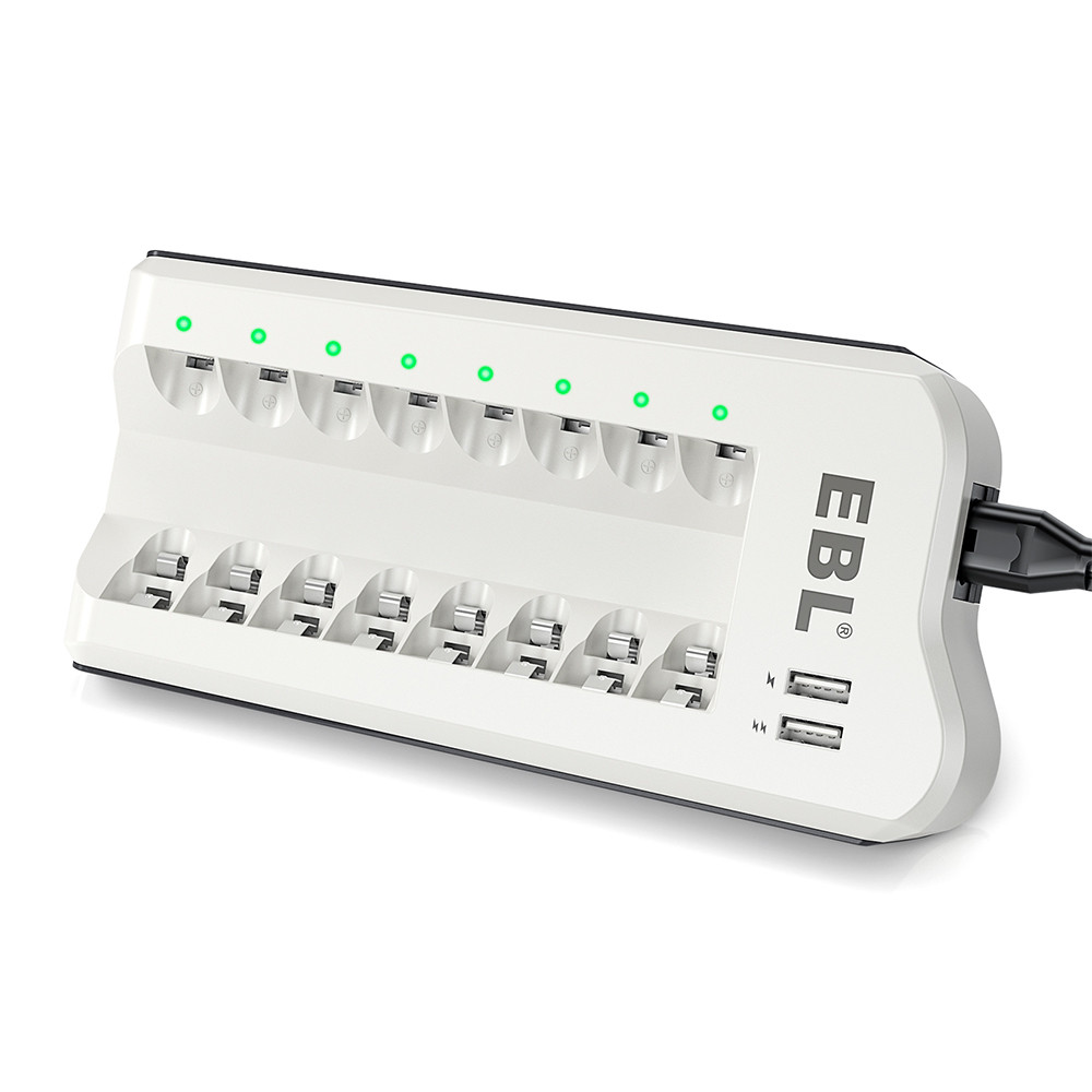 Carregador de Pilhas AA AAA EBL 808U com 2 Portas USB e LED