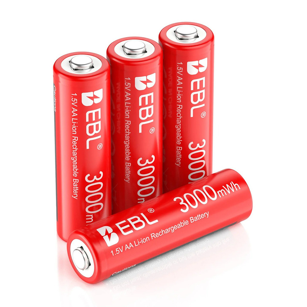 Kit 4 Pilhas AA EBL Lítio Recarregável 1.5V 3000mWh