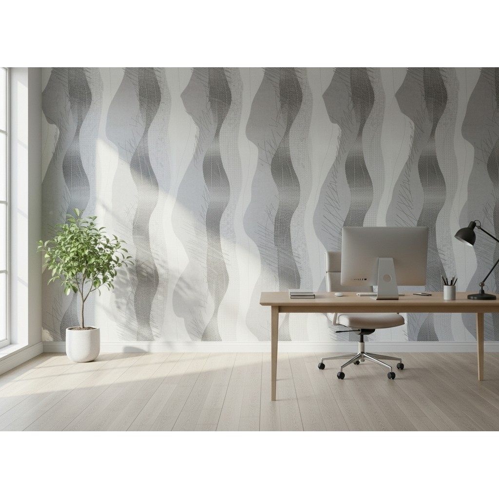 Papel de Parede Vinílico - Branco, Cinza e Preto Detalhes - Rolo 10m×53cm Importado Alto Relevo Preço Atacado