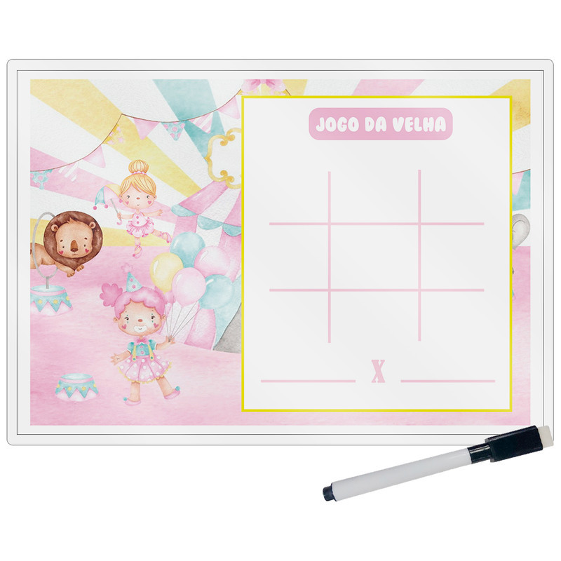 Kit 10 Lousa Mágica Catalogada + Caneta E Apagador Lembrancinha Festa Infantil Circo Rosa Aquarela