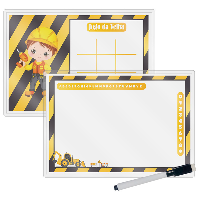 Kit 10 Lousa Mágica Catalogada + Caneta E Apagador Lembrancinha Festa Infantil Trator