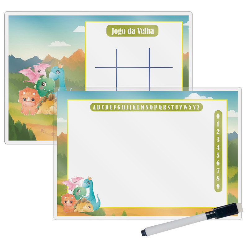 Kit 10 Lousa Mágica Catalogada + Caneta E Apagador Lembrancinha Festa Infantil Dino Baby