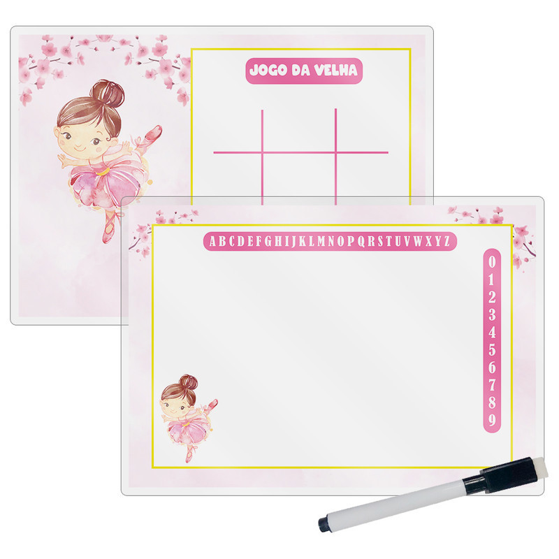 Kit 10 Lousa Mágica Catalogada + Caneta E Apagador Lembrancinha Festa Infantil Bailarina Aquarela