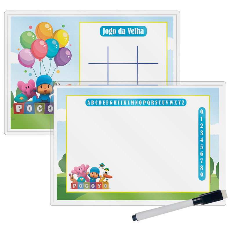 Kit 10 Lousa Mágica Catalogada + Caneta E Apagador Lembrancinha Festa Infantil Pocoyo