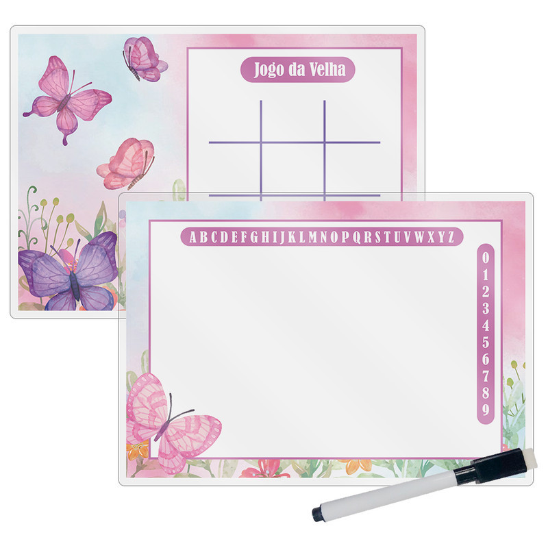 Kit 10 Lousa Mágica Catalogada + Caneta E Apagador Lembrancinha Festa Infantil Jardim Das Borboletas