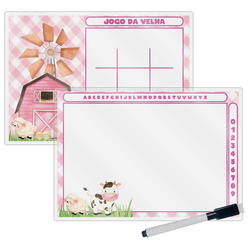 Kit 10 Lousa Mágica Catalogada + Caneta E Apagador Lembrancinha Festa Infantil Fazendinha Menina