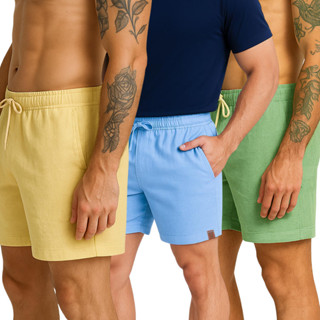 Kit com 3 Shorts Adultos de Linho Premium Leve e Macio em Oferta na Shopee