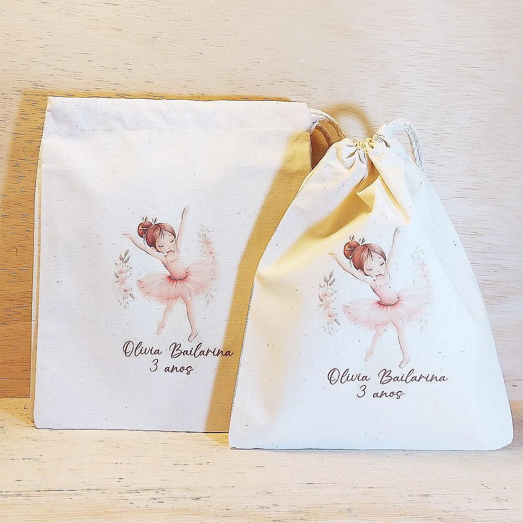 10+ Saco Cordão Bailarina - Lembrancinha Personalizada de Aniversário Infantil