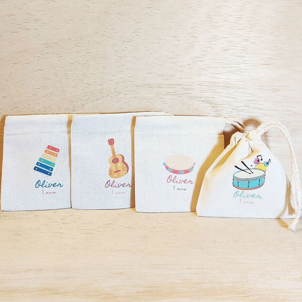 10+ Saco Cordão Instrumentos Musicais Mix - Lembrancinha Personalizada de Aniversário Infantil