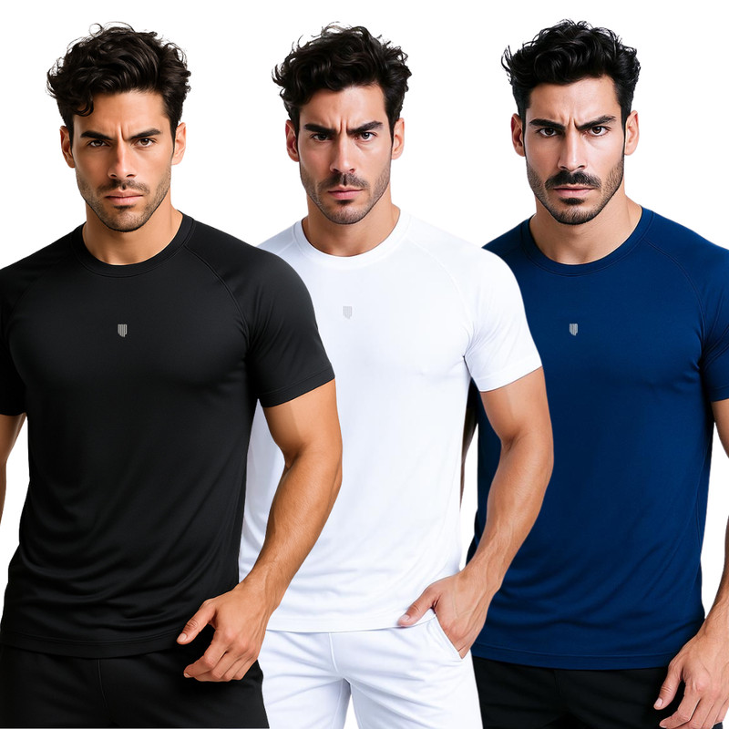 Kit com 3 Camisas Treino com Ajuste Slim Fit Lisa Masculina em Oferta na Shopee
