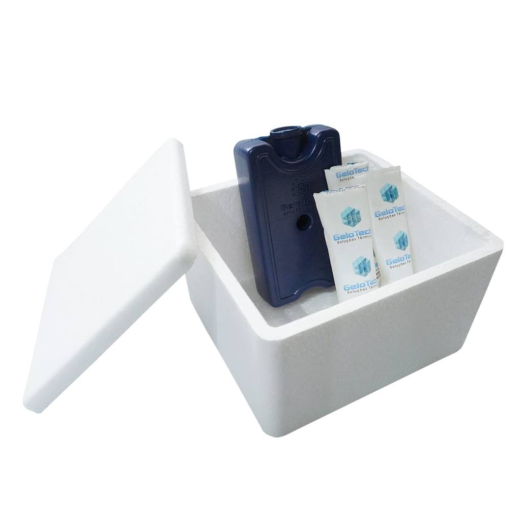Kit Caixa Isopor 1,5L Litro 1 Gelo 200ml + 3 Gelo 45g Vacina Insulina Medicamento Parede Simples