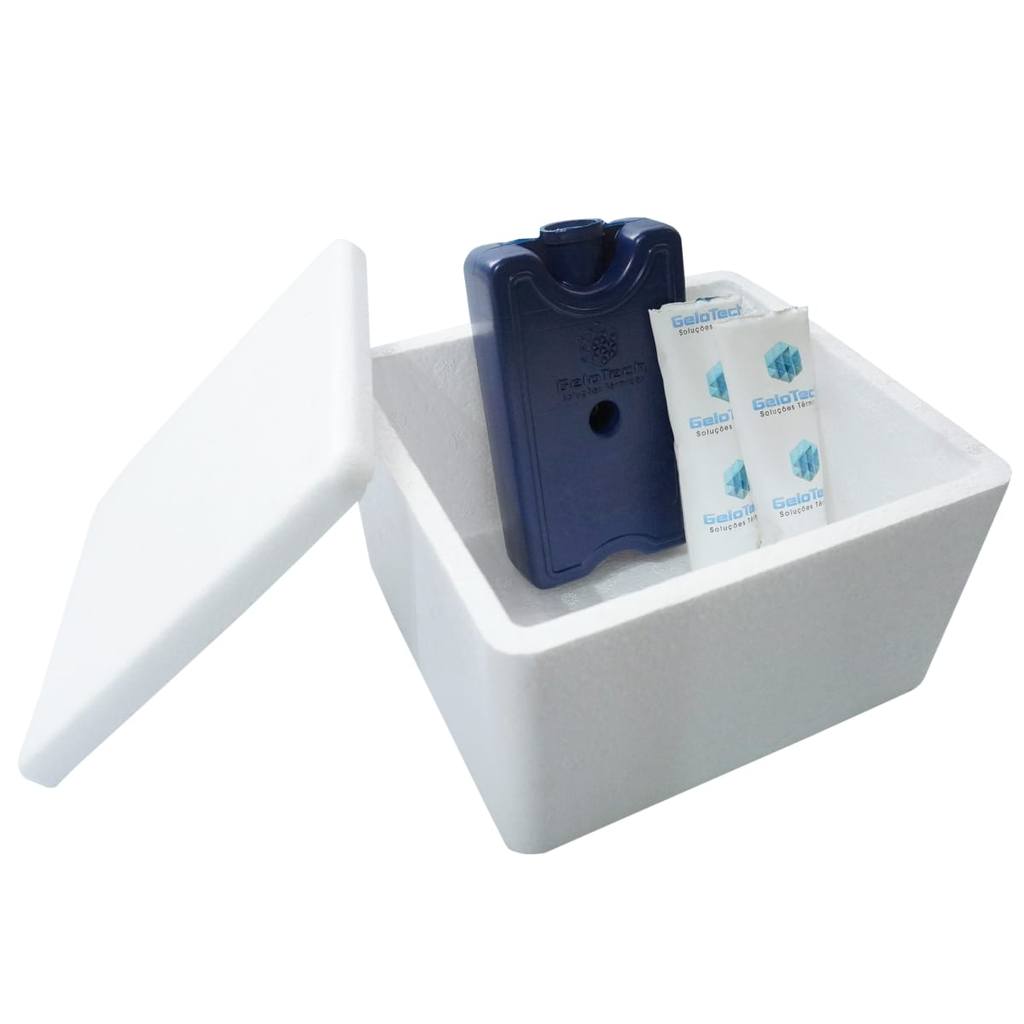 Kit Caixa Isopor 1,5L Litro 1 Gelo 200ml + 2 Gelo 45g Vacina Insulina Medicamento Parede Simples