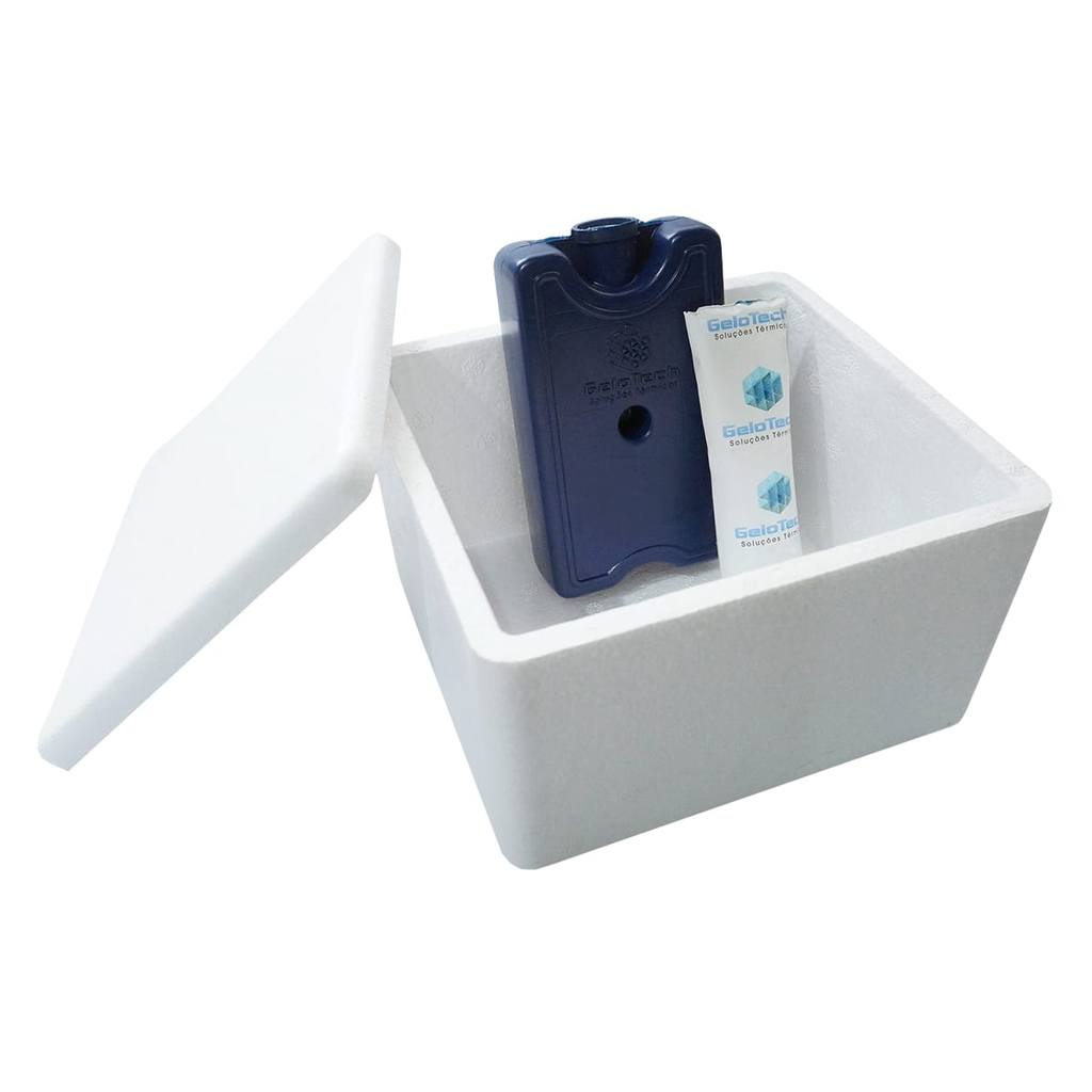 Kit Caixa Isopor 1,5L Litro 1 Gelo 200ml + 1 Gelo 45g Vacina Insulina Medicamento Parede Simples