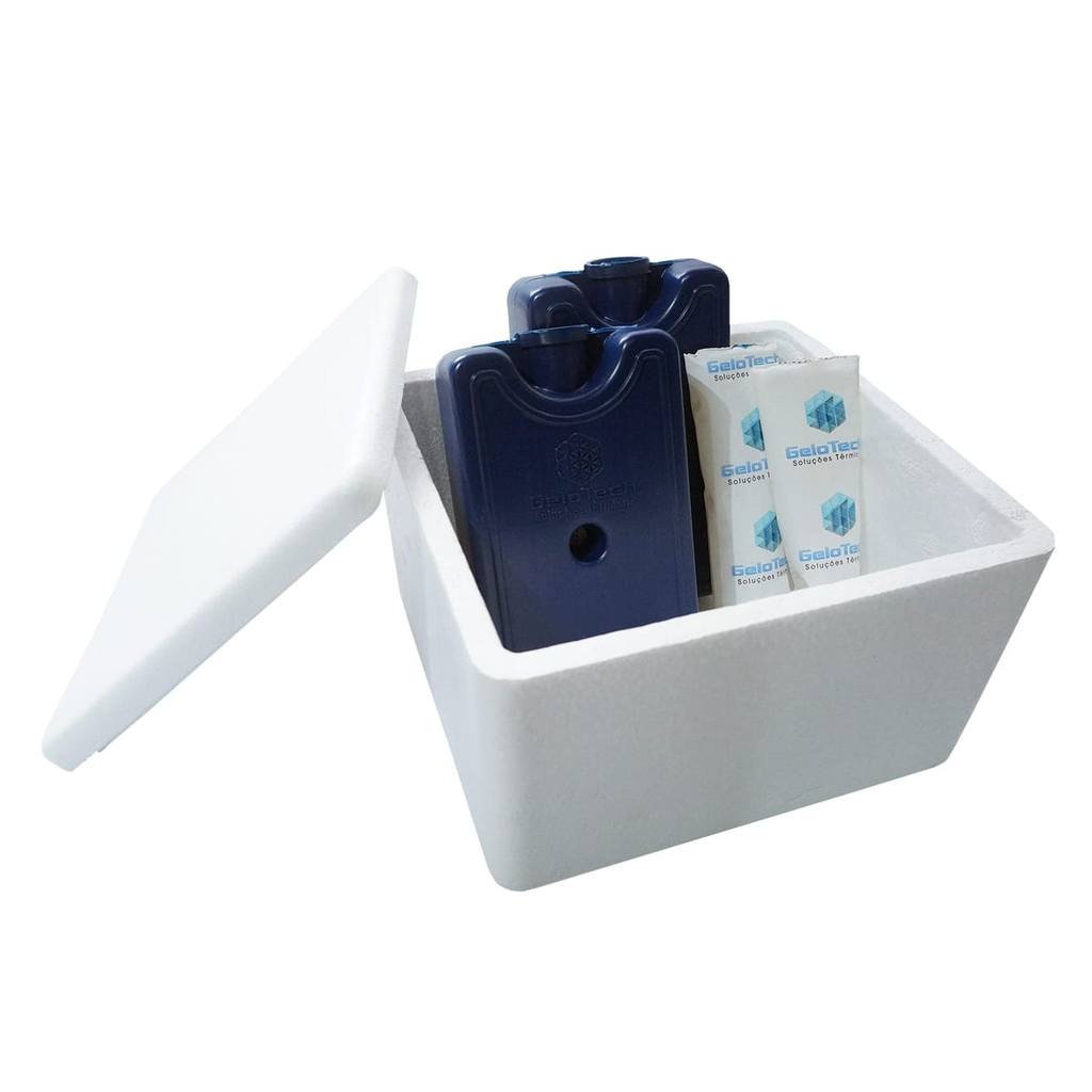 Kit Caixa Isopor 1,5L Litro 2 Gelo 200ml + 2 Gelo 45g Vacina Insulina Medicamento Parede Simples