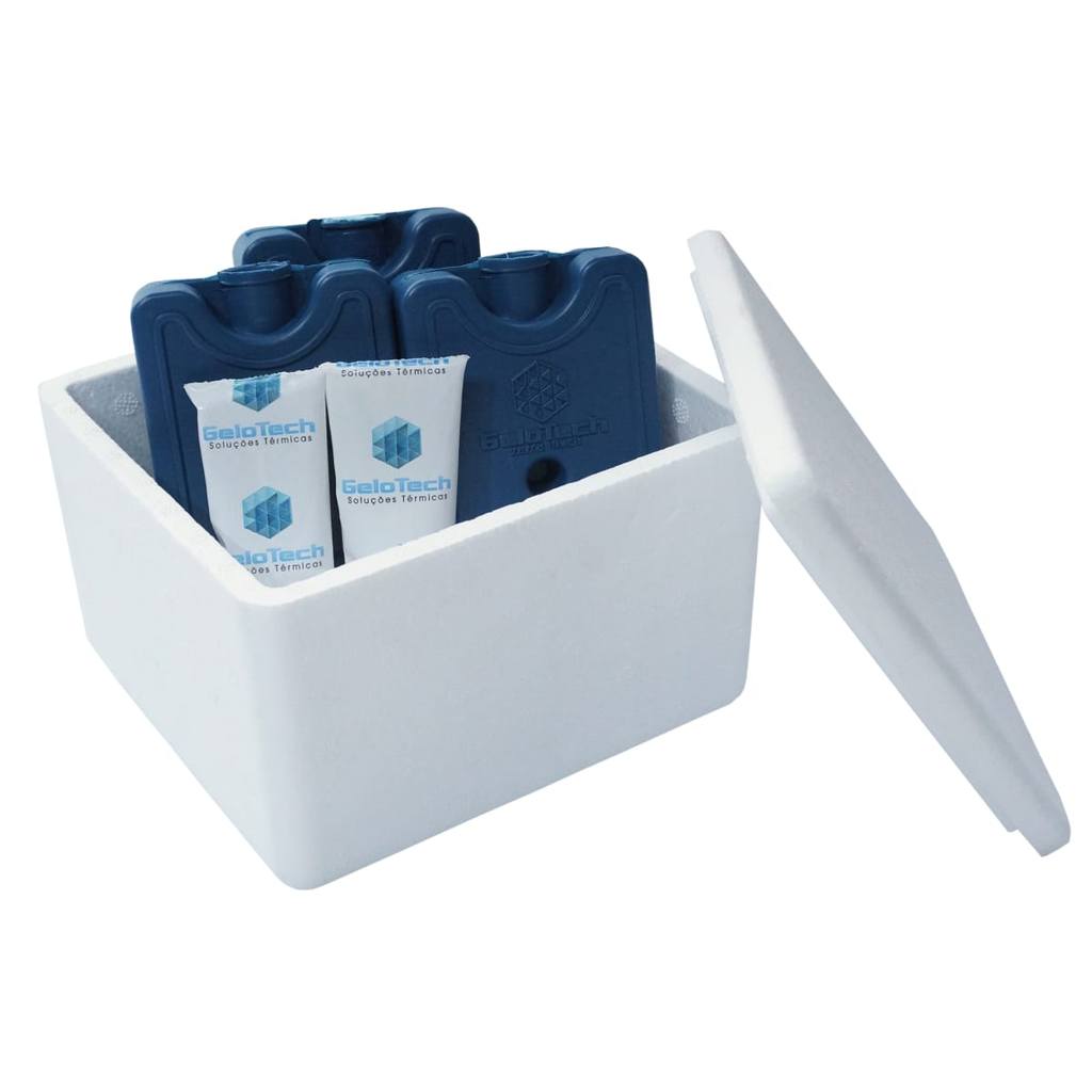 Kit Caixa Isopor 1,5L Litro 3 Gelo 200ml + 2 Gelo 45g Vacina Insulina Medicamento Parede Simples