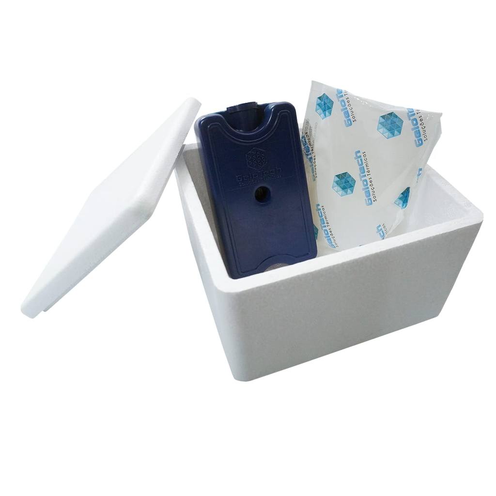Kit Caixa Isopor 1,5L Litro 1 Gelo 200ml + 1 Gelo 120g Vacina Insulina Medicamento Parede Simples