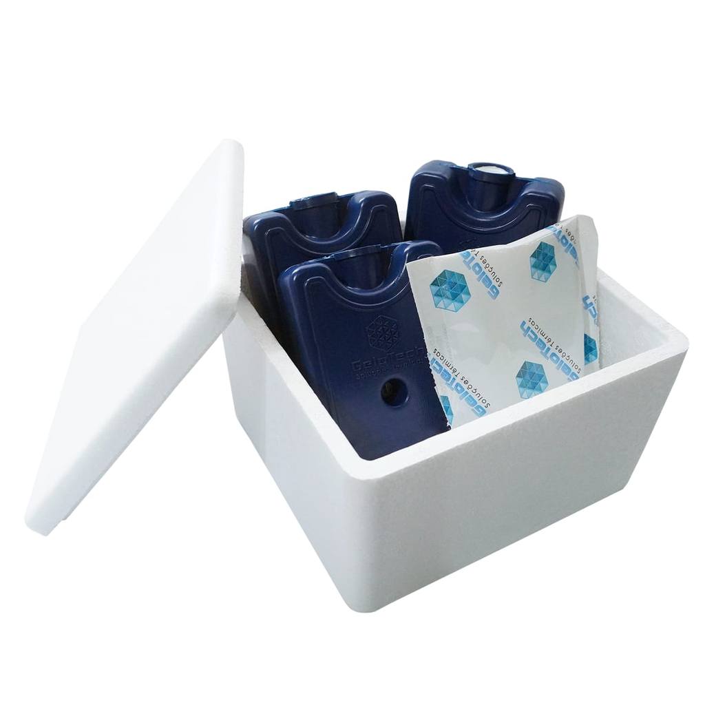 Kit Caixa Isopor 1,5L Litro 3 Gelo 200ml + 1 Gelo 120g Vacina Insulina Medicamento Parede Simples
