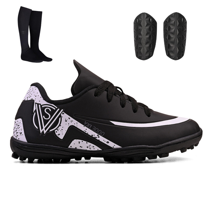 Kit Chuteira Infantil Society Campo Sintético + Meião + Caneleira