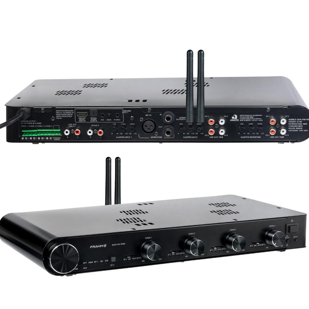 Amplificador Frahm Slim 4700 HDMI 4 Canais 120W RMS Classe D Bivolt