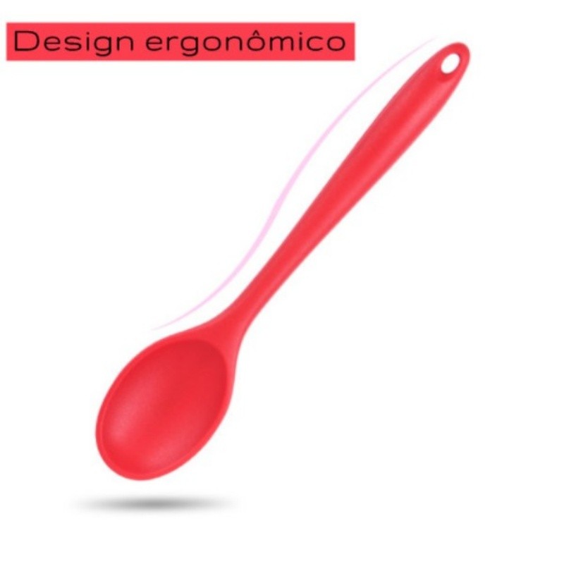 1 Kit Colher De Silicone Vermelha Alimentar Macia Cabo Ergonômico Durável Lavável -     ​