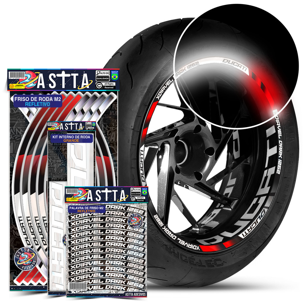 Friso De Roda M2 Compativel Xdiavel Dark 1262 + Kit Adesivos Internos Ducati + Palavras Filete Refletivo