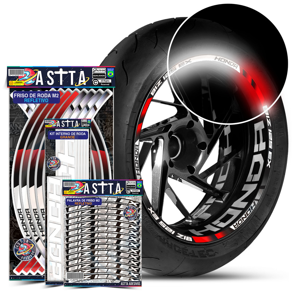Friso De Roda M2 Compativel Biz 125 Ex + Kit Adesivos Internos Honda + Palavras Filete Refletivo