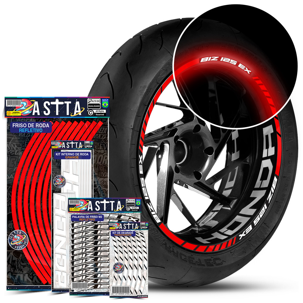 Friso De Roda M1 Compativel Biz 125 Ex + Kit Adesivos Internos Honda + Palavras Filete Refletivo