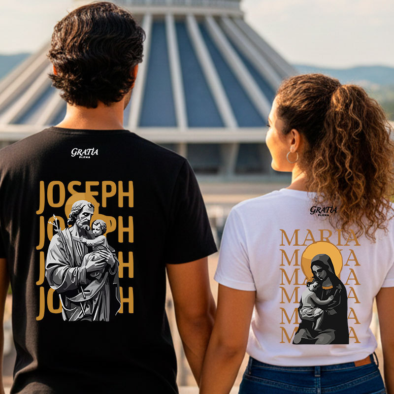 Kit 2 Camisetas Casal Cristão Maria e José Unissex Algodão Confortável Cristã Tshirt em Oferta na Shopee