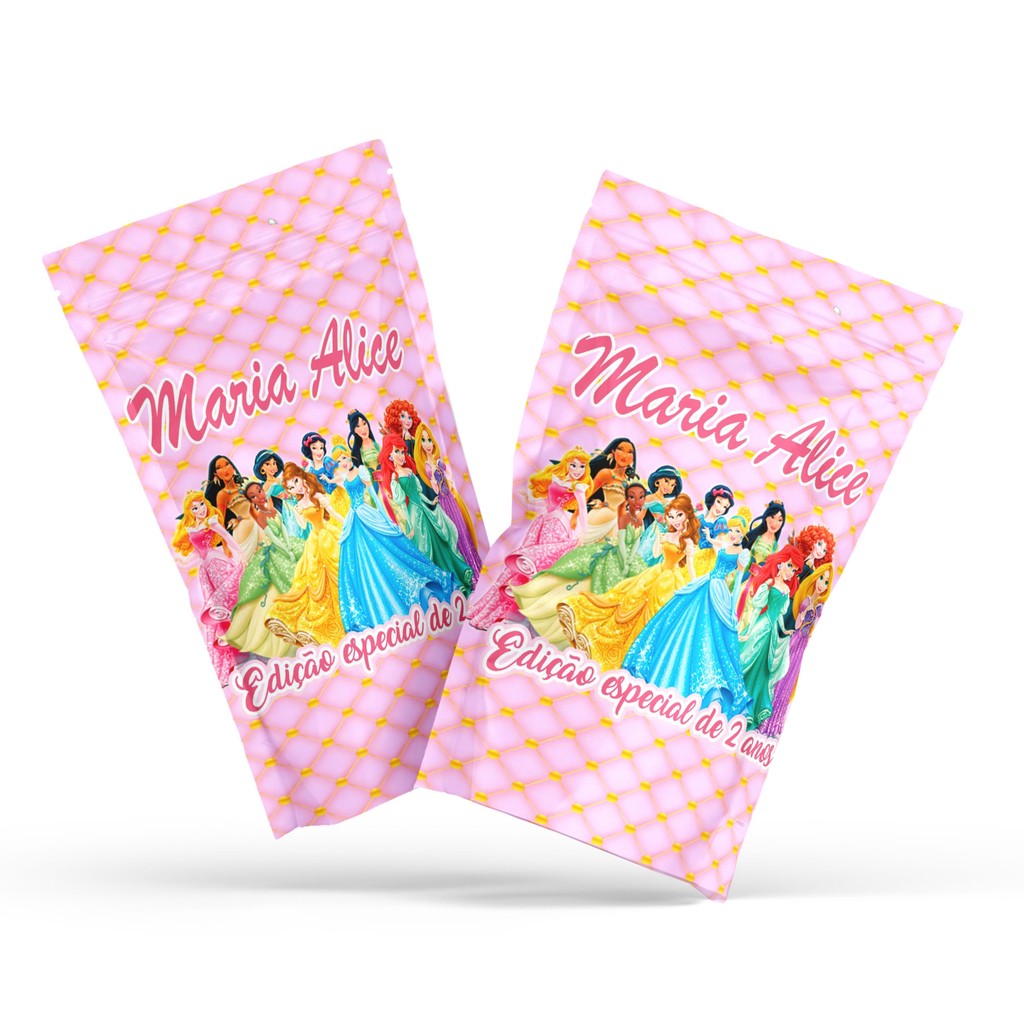 Saquinho Metalizado Ziplock Princesas Disney l Personalizado | Lembrancinha Festa