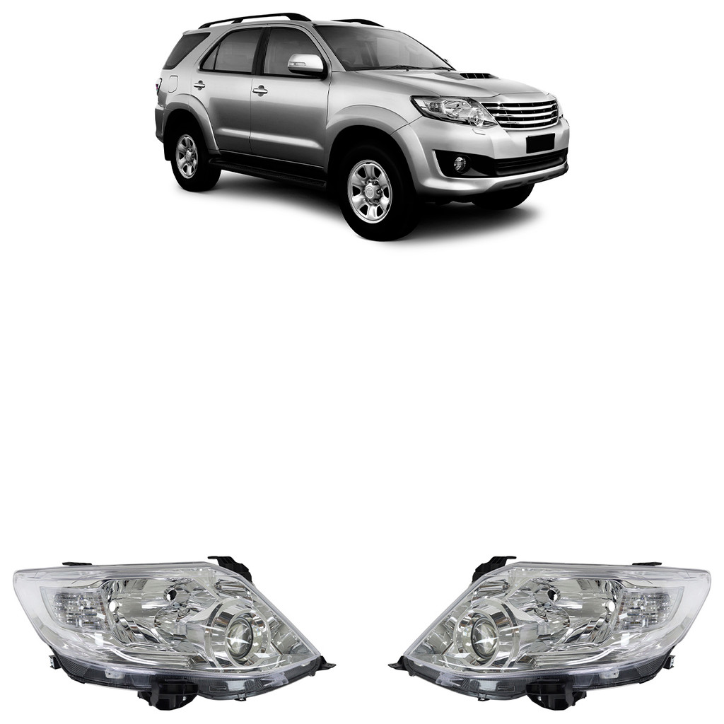 Par Farol Dianteiro Hilux Sw4 2012 2013 2014 2015 Máscara Cromada Lente Lisa Acrilico