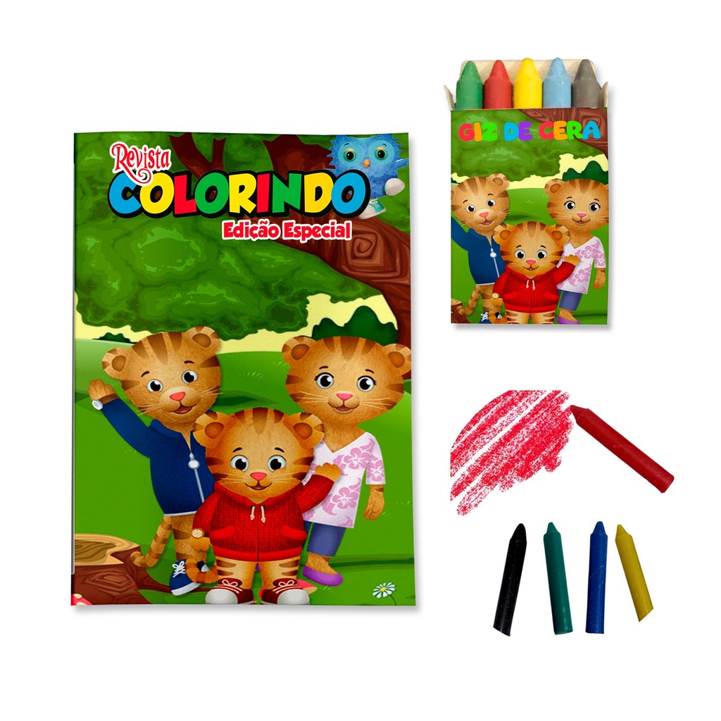 Livro de Colorir Daniel Tigre | Kit Colorir com Giz | Lembrancinha Festa Infantil