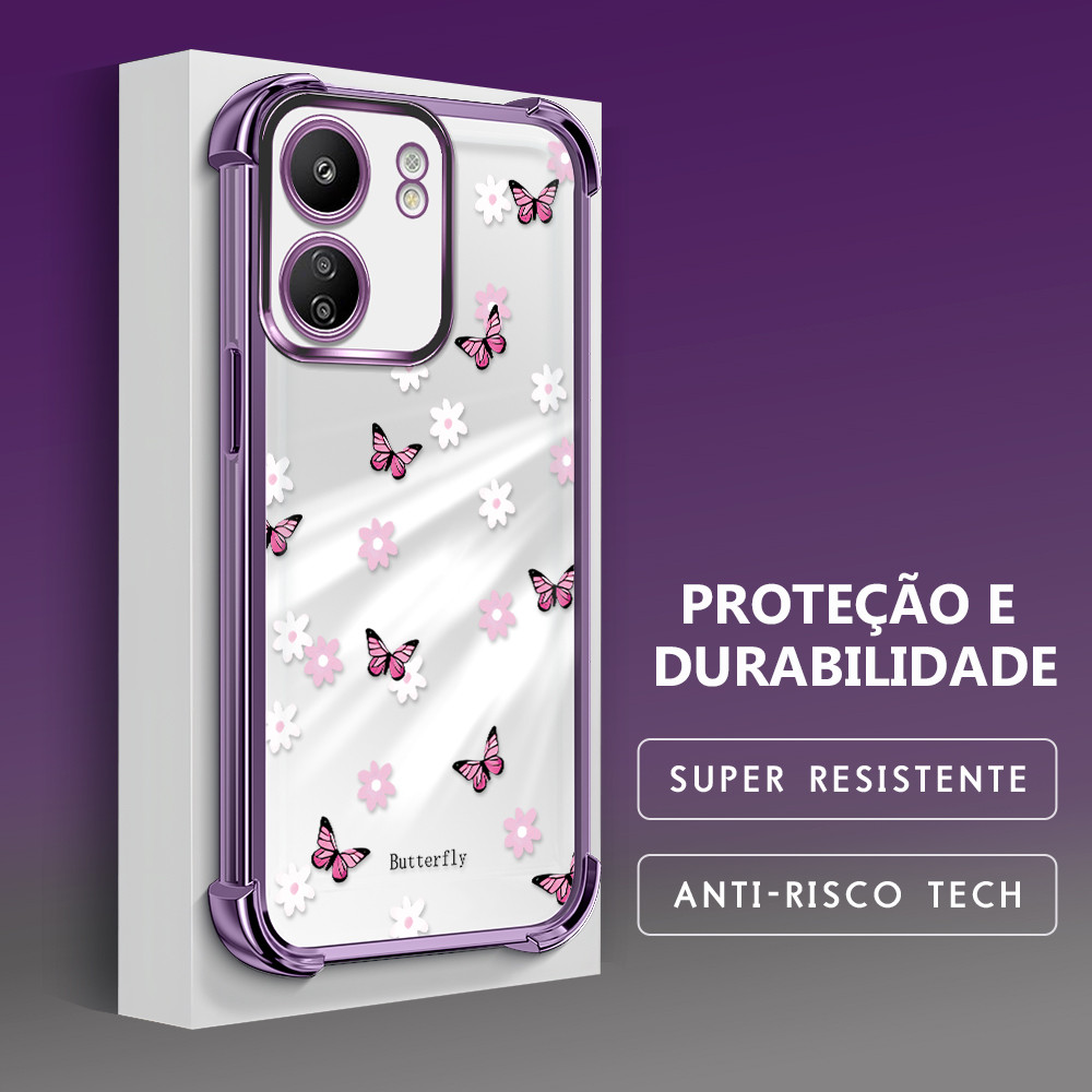 Capa Para Xiaomi Redmi 13C Poco C65 4G Capinha Anti Impacto Transparente Case Borboleta 0502SJ em Oferta na Shopee