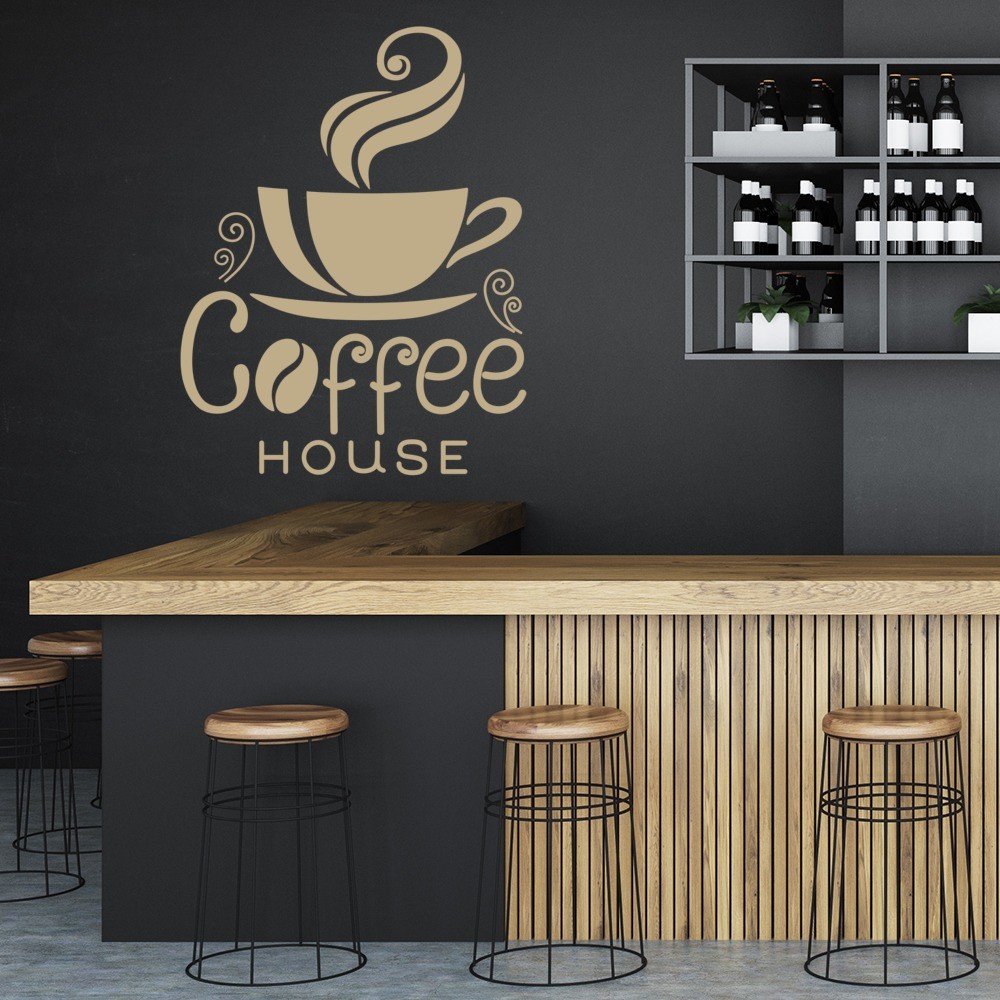 Adesivo de parede frase cafeteria café decoração gourmet comida e bebida restaurante