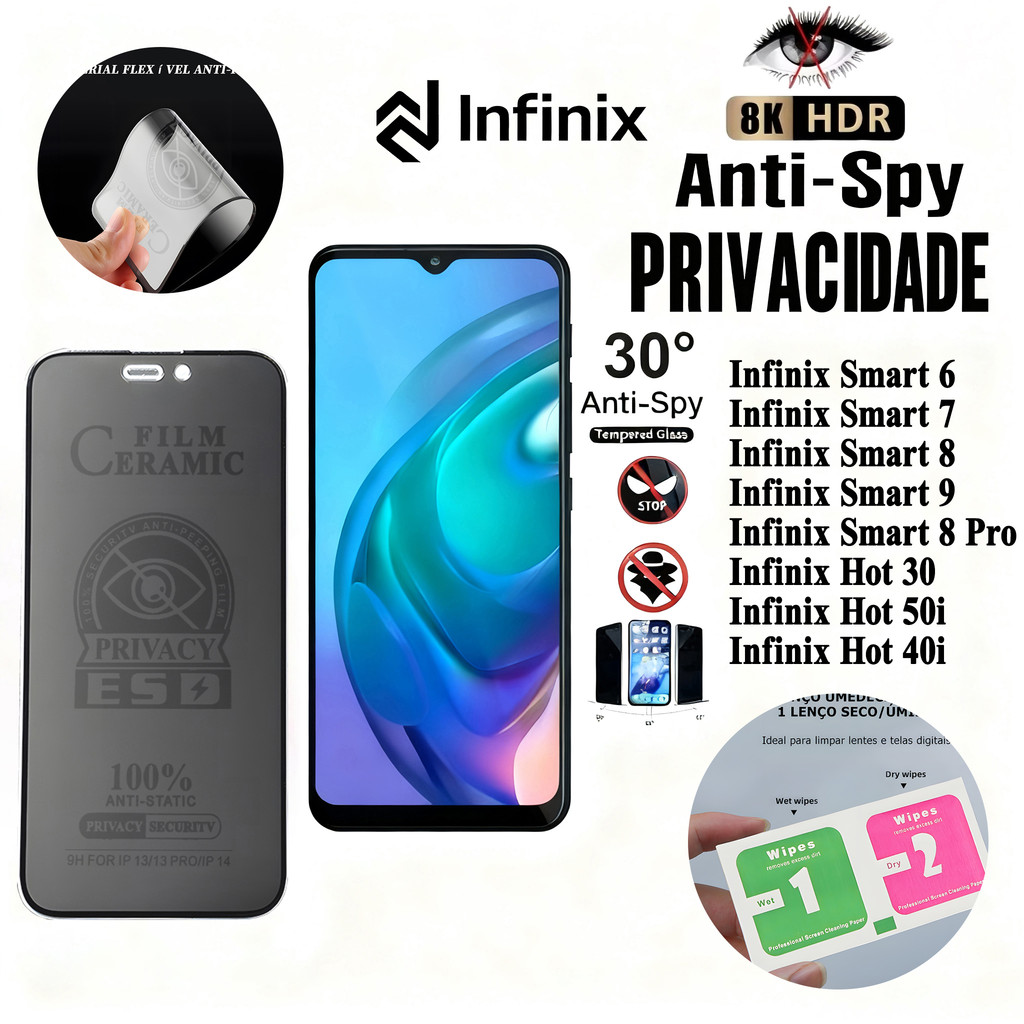 Película Macia Privacidade Para Infinix Smart 9 8 7 6 Hot 50i 40i 30 Pro FK em Oferta na Shopee