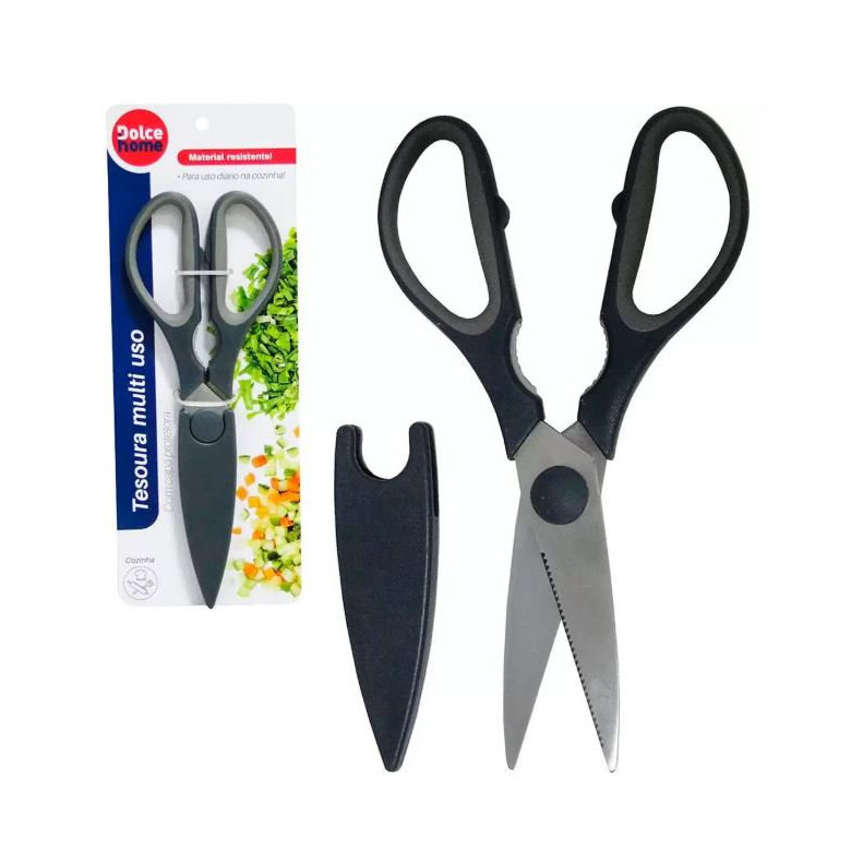 Tesoura Multiuso de Aço 22,5cm com Capa Protetora – Tesoura Forte para Cozinha, Artesanato e Escritório