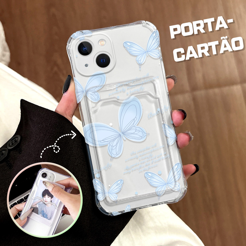 Porta Cartão Borboleta Capa Para  iPhone 13 Kawaii Silicone De Capinha KB6088 em Oferta na Shopee
