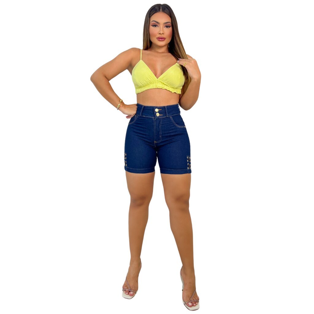 Short Feminino Jeans Ciclista c/ Ilhós Escuro,Good Look Multimarca